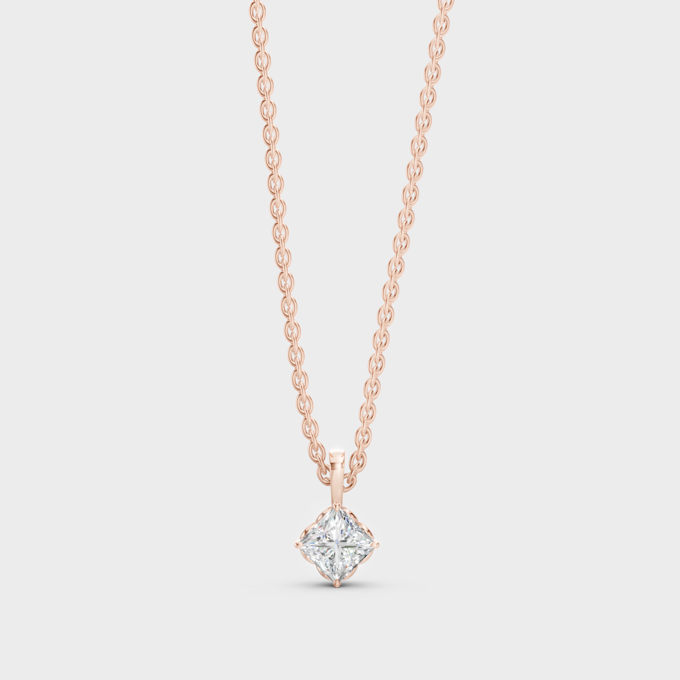 Romantic 18K Rose Gold Necklace With Princess-Cut Lab Diamond